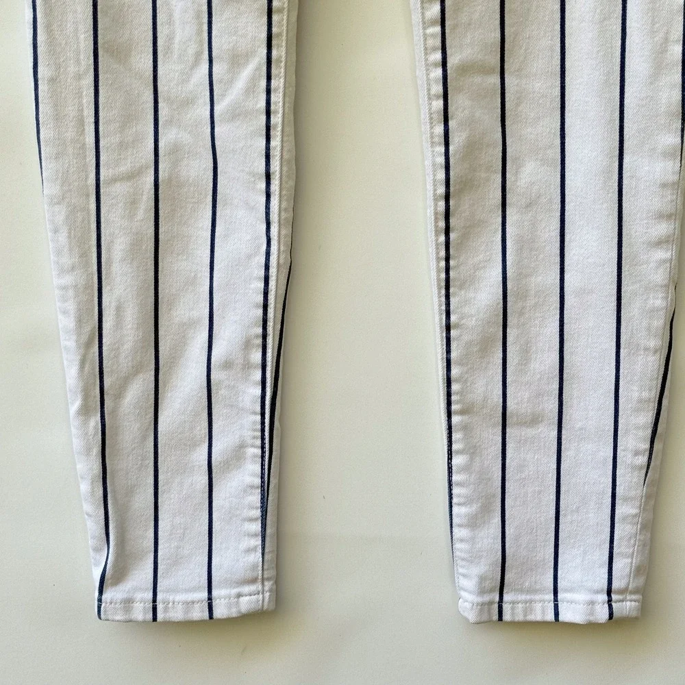Banana Republic Pinstripe Skinny Jeans Womens 27 White Navy Nautical‎ Chic